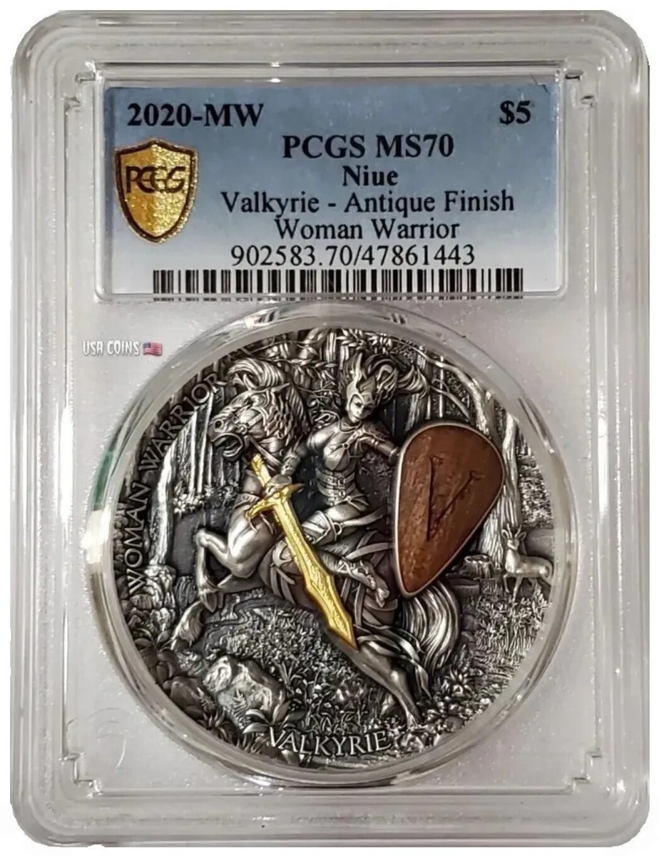 2020 2 Oz Silver $5 Woman Warrior VALKYRIE PCGS MS70 Gold Shield
