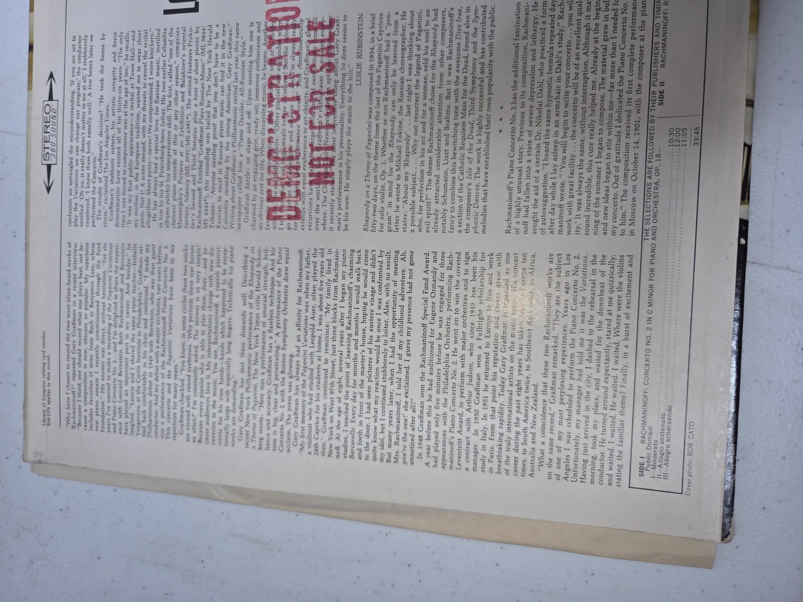 Gary Graffman Leonard Bernstein NY Philharmonic Rachmaninoff Second Piano Vinyl thumbnail 6