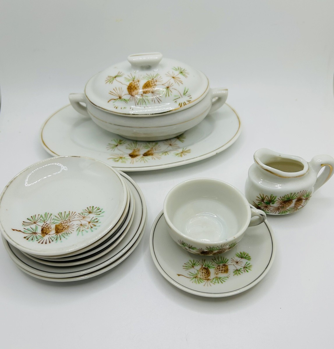 Vintage Childs Pine Cone Dishes Porcelain Tea Set Made in