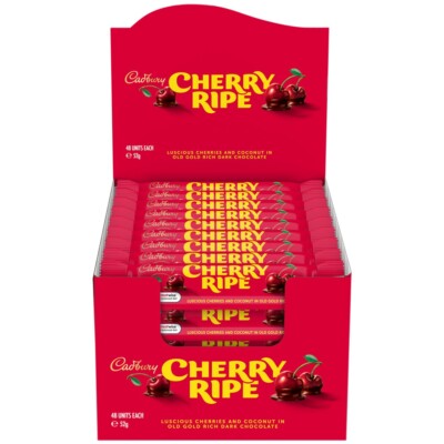 48 x 44g Cherry Ripe Chocolate Candy Bar Milk Chocolate Cherry & Coconut Sweet