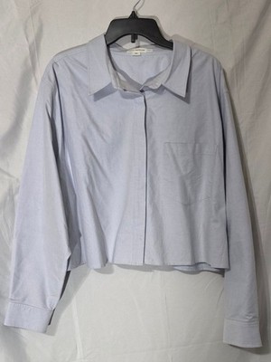 Good American Light Blue Cropped Button-Down Shirt