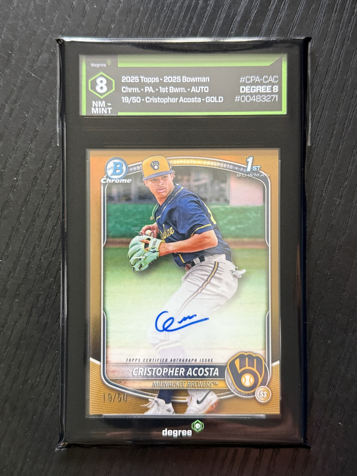 2025 Bowman Chrome #CPA-CAC Cristopher Acosta Prospect Auto Gold Degree 8 #/50