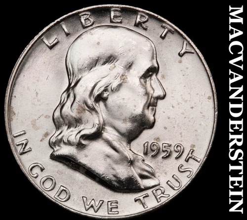 1959-D Franklin Half - Full Bell Lines Choice Gem Brilliant Unc+++ Luster #i2231