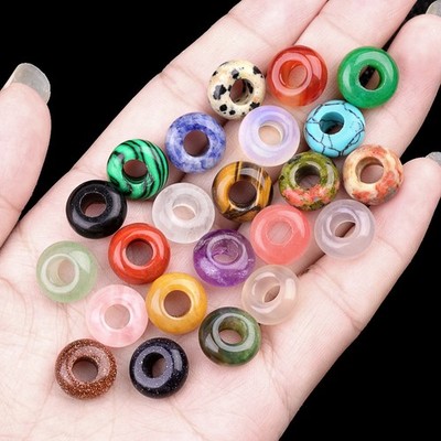 30pcs Mixed Natural Stone Beads Abacus Big Hole Beads 5x10mm DIY Jewelry Making