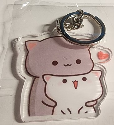 ADORABLE Mitao Cat Acrylic Key Chain-Peach & Goma-Heart & Hug Theme-Brand New! 