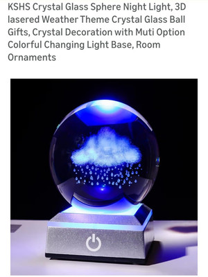 KSHS 3D Weather Theme Crystal Glass LED Night Light USB Powered Color Changing