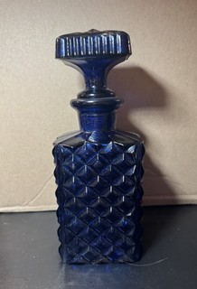 Pier 1 Imports Cobalt Blue Decanter Quilted Diamond Pattern Painted Glass
