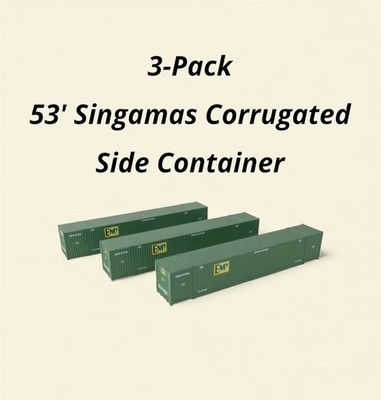 Walthers HO Scale 3-Pack Green EMP 53' Singumas Corrugated Side Container NEW