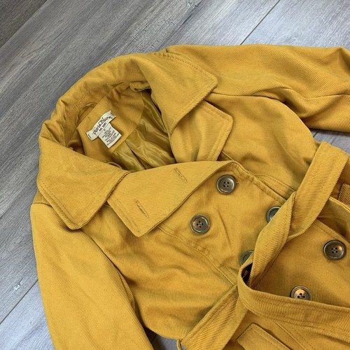 Vtg 90s Y2K Paris Blues Double Breasted Corduroy Pea Coat Women’s Small Yellow - Picture 4 of 17