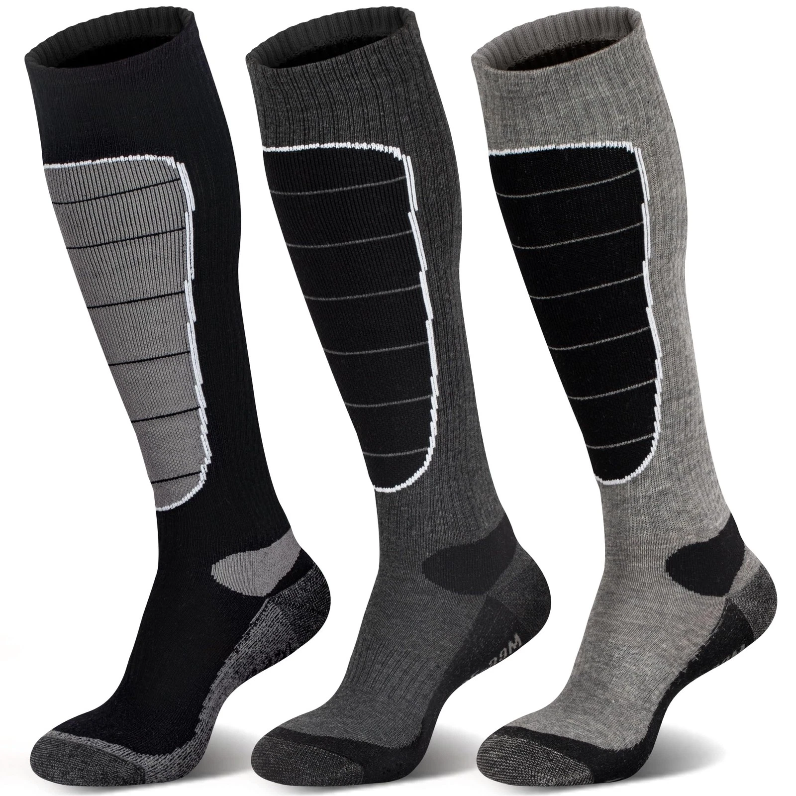 Thermal Merino Wool Ski Socks - Warm Knee-High for Cold Weather Sports (3 Pairs)