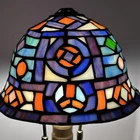 Vintage Stained Glass Lampshade 8.25” X 5” Geometric Blue Orange Green White