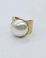Emmons Cocktail Ring Faux Pearl Adjustable Gold tone Large Statement