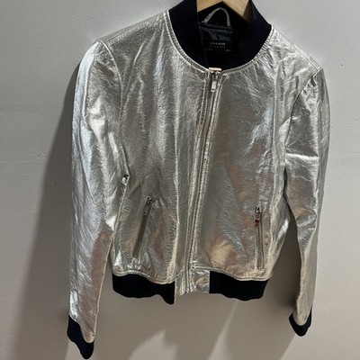 Zara Basics Metallic Silver Bomber Jacket Size S
