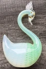 Vintage Murano Style Hand Blown Art Glass Green Opalescent Swan Figurine 6.5 In
