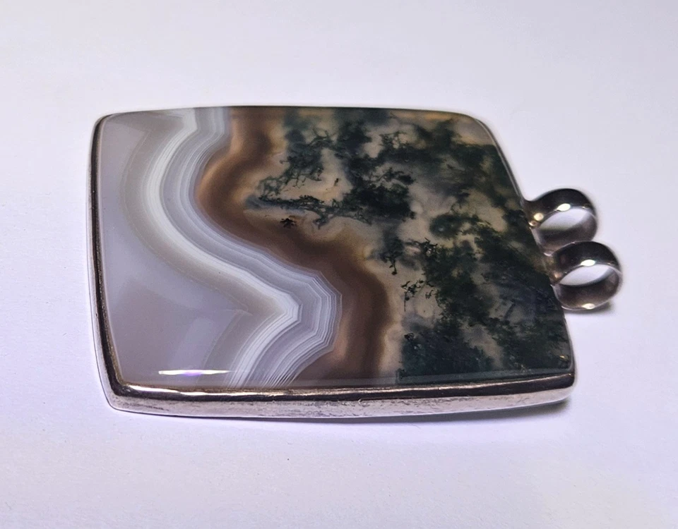 Genuino Natural Botswana Musgo Ágata 925 Plata de Ley Colgante Único Declaración Foto 3 de 4