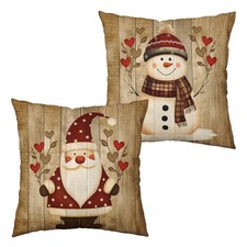 Vintage Christmas Pillow Covers 18x18 Santa Pillowcase Snowman Throw Pillow C...