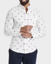 Goodfellow  Co. Men's Slim Fit Bright White Reindeer Poplin Shirt Sz: M NWT 28