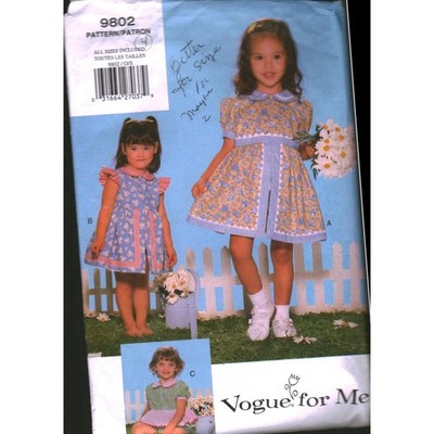 Vogue 9802 Toddler Dress Romper Sewing Pattern Size 1-2-3-4 Easy Vintage Style
