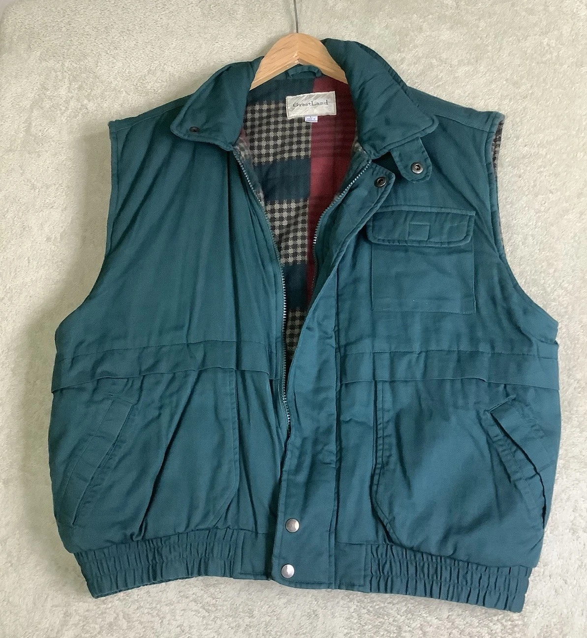 Greatland Mens Vintage Hiking Thick Lined Insulated Zip Up Vest Green Large