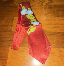 Men's Red Silk Floral Tie Pointed Style with Blue Green Flowers hand painted