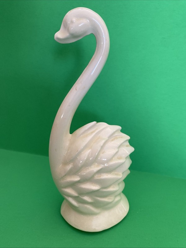 Swan Figurine Long Neck White Vintage Ceramic 9"