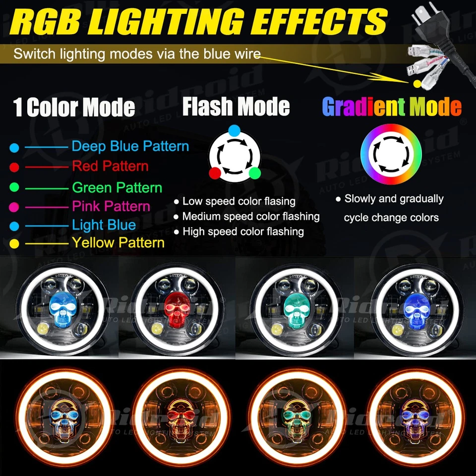 Faro proyector LED RGB de 5-3/4" 5,75 pulgadas para Harley-Davidson Street Glide Foto 3 de 4