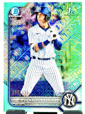 2022 Bowman #BCP-17 Oswaldo Cabrera Chrome Prospects Mojo Aqua Refractors #/225