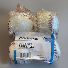 Lot Of 4 Champro Safe-T-Soft Baseball White 9” Level 1 Indoor T-Ball