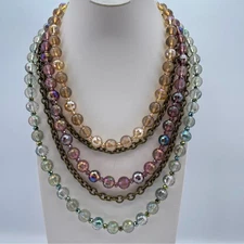 Gorgeous Vintage Multi-Strand Faceted Glass Bead Necklace Aurora Borealis
