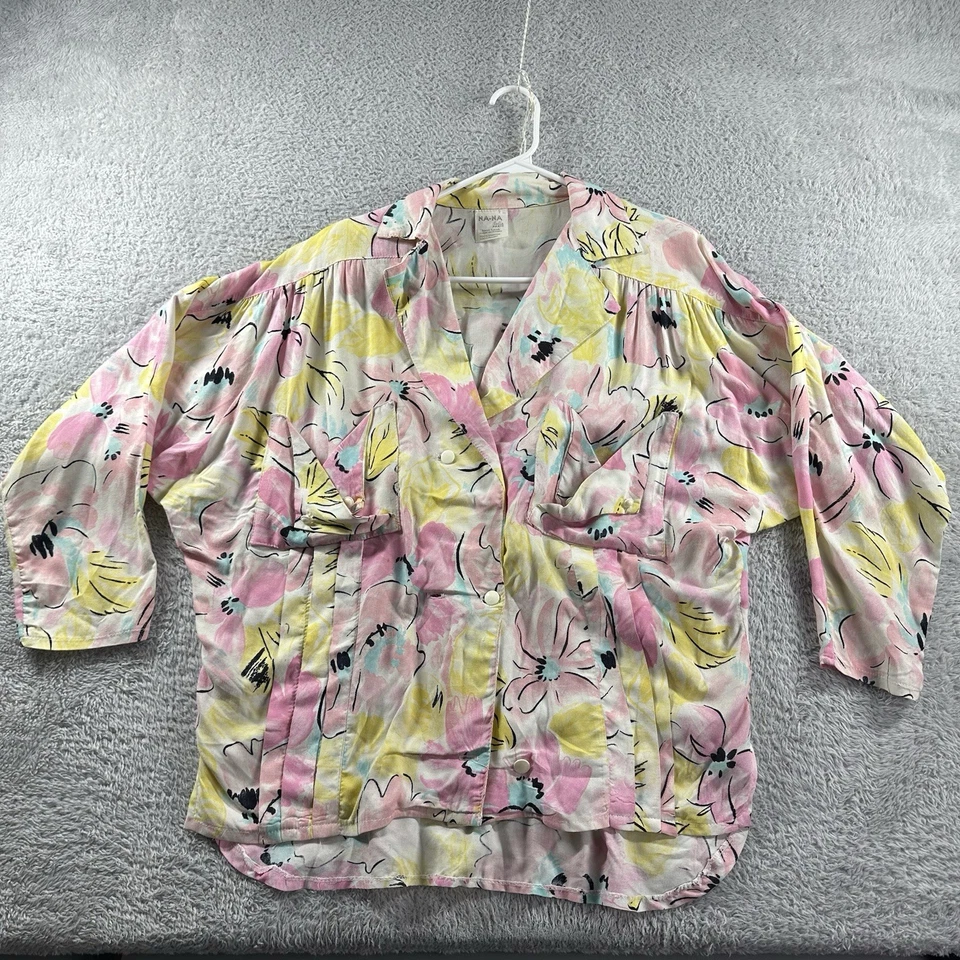 Blusa DE COLECCIÓN Na Belle Paris Para Mujer XL Floral Fluida Abotonada Años 80 90 Informal Foto 2 de 4