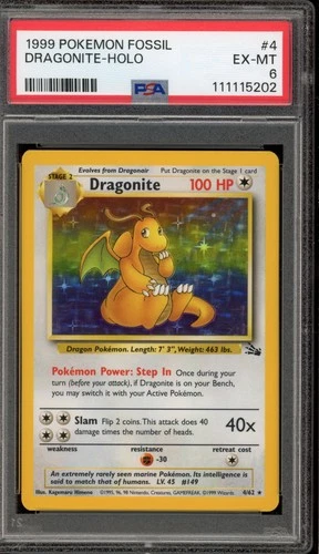 Pokemon Dragonite Fossil Unlimited Holo Rare #4 PSA 6
