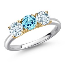10K Two Tone Gold Blue Apatite and Aquamarine Engagement Ring For Women | 1.50