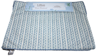 LILLIAN AUGUST HOME PLACEMATS (4)  BLUE STRIPES POM POMS 13 X 19 100% COTTON NWT