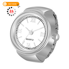 JewelryWe Men Women Finger Watch Stretchy Band Elastic Round roman silver