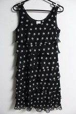 Womens Vintage Polka Dot Tiered Dress - Black - Size S Small (m25)