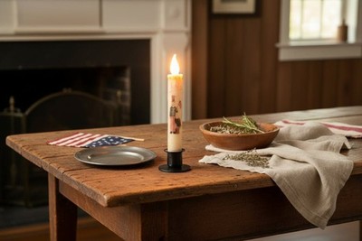 7'' Americana Uncle Sam LED Timer Taper Candle - Primitive Holiday Decor
