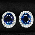 Delicate Royal Blue Sapphire 9.90Ct 925 Sterling Silver White Gold Halo Earrings