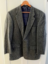 HARRIS TWEED 100 Wool Blazer Men s Size 46 L Salt Pepper Sport Coat Lands End