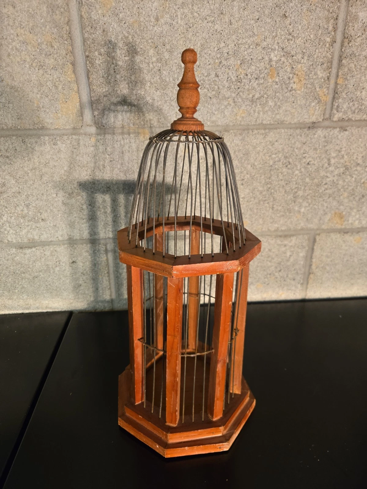 Stunning Vintage Half Octagonal Dome Bird Cage Wood and Wire