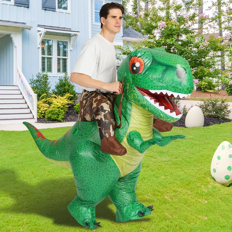Disfraz de dinosaurio inflable adulto montar T Rex divertido vestido disfraz de Halloween Foto 3 de 4