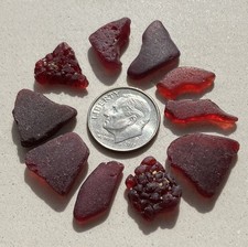 SEA GLASS LOT 10 GENUINE HANDPICKED PIECES FROM PUERTO RICO DARK RED RARE CRAFT
