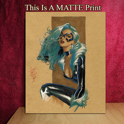 #ad Black Cat Color Illustration Mixed Media Fine Art Print 8.5x11 Keyeske $40.00