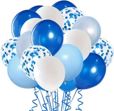 Royal Blue Confetti Latex Balloons, 50Pcs 12 Inch Light Blue Baby Blue and White