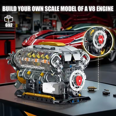 MOC Technik elektrisch angetriebenes V8 Motormodell - Kreatives Bausteinset