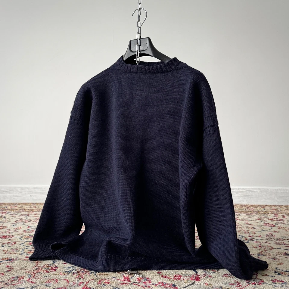 1970s Vintage Traditional Guernsey Fisherman Navy Wool Knit Sweater - Image 3 of 4