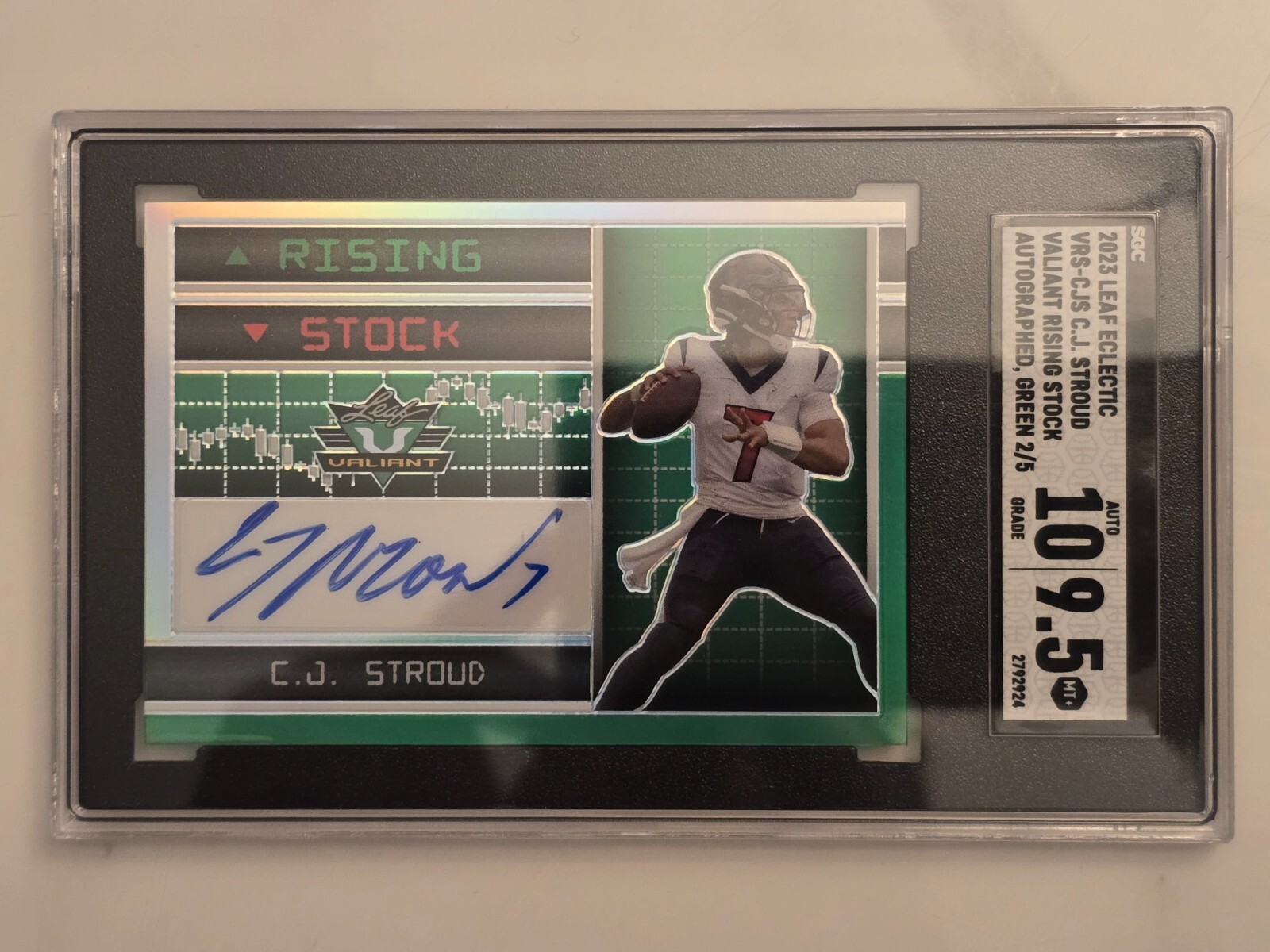 CJ Stroud 2023 RC Leaf Eclectic Valiant Rising Stock Autographs Prismatic Green