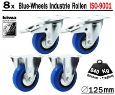 Blue Wheels Industrie Transport Lenk Rollen 8 x Ø 125mm Br-Bo/ BS-Rollen Germany