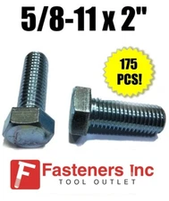 (Qty 175) 5/8-11 x 2"  Hex Bolt Zinc Plated Grade 5 Cap Screw Full Thread