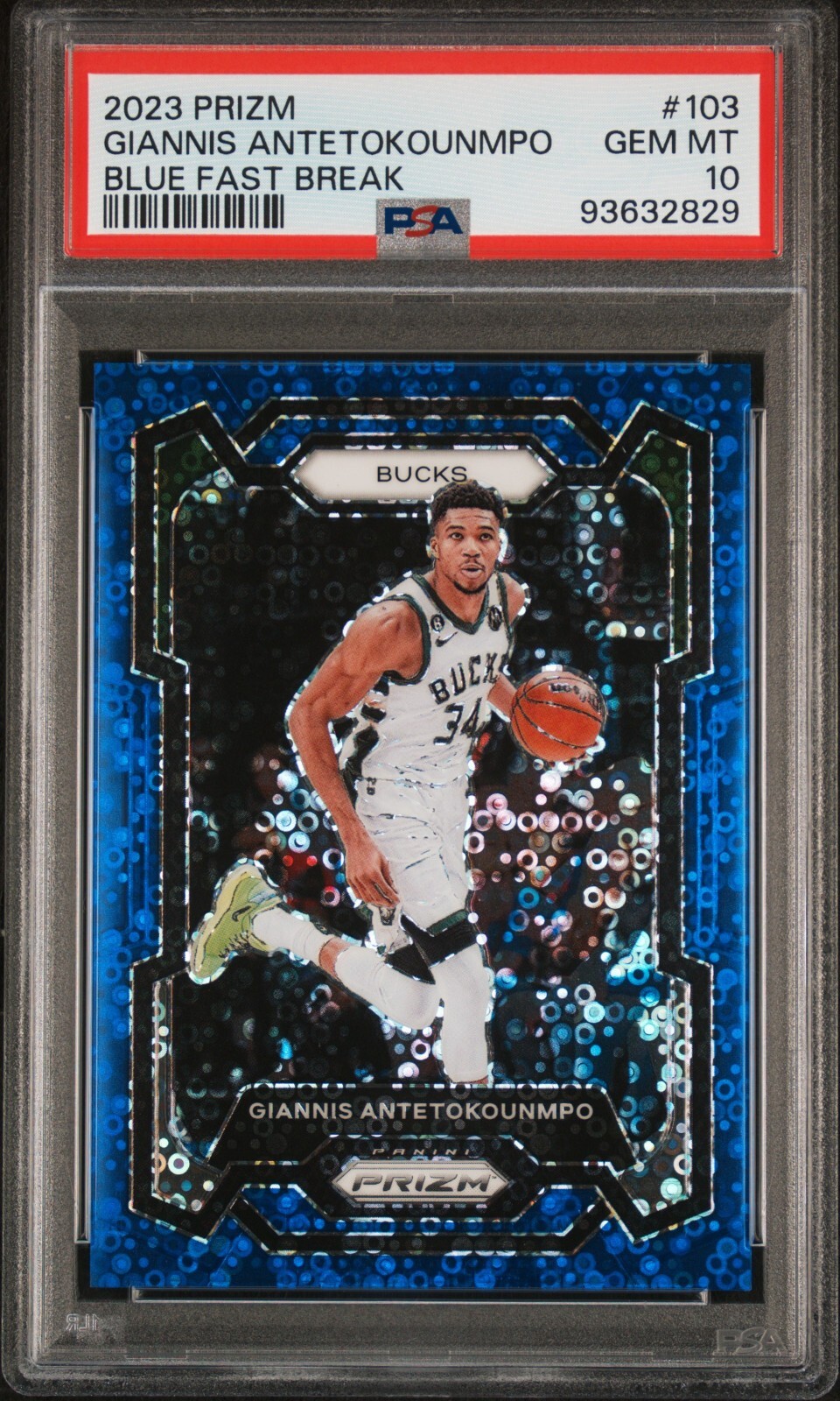 Giannis Antetokounmpo 2023 Prizm Blue Fast Break /150 PSA 10 #103