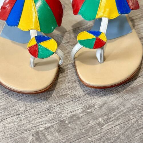 Zalo Playa Damen-Sandale mit Regenschirm und Absatz 8 weiß Leder Strandball bunt - Bild 4 von 8